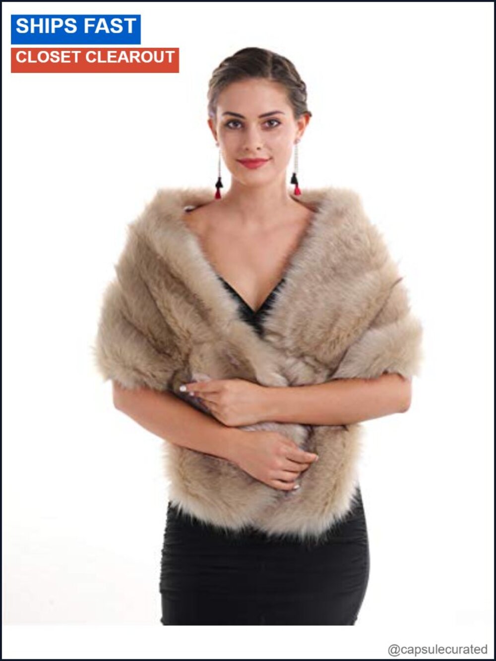 Luxurious Large Faux Fur Scarf Wrap Collar Shrug Poncho for Wedding Party